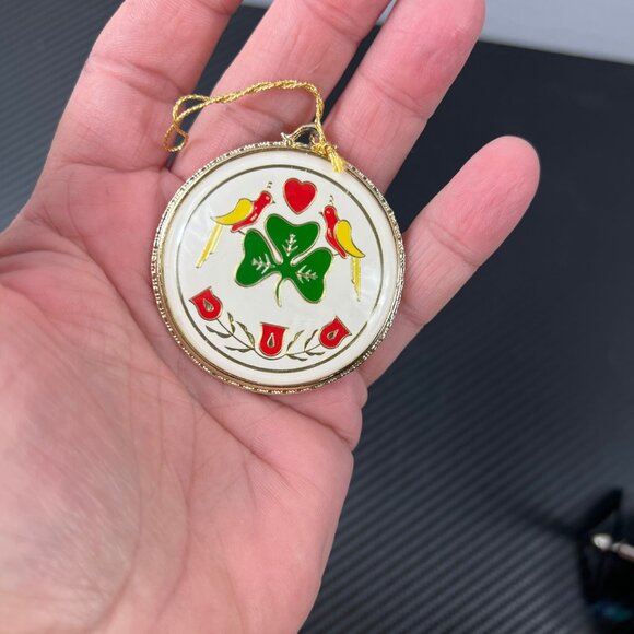 VTG Irish Shamrock Christmas Ornament Love Birds Four-Leaf Clover & Dutch Hex - Picture 1 of 5